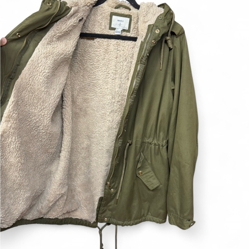 Forever 21 Plush Lined Hooded Utility Parka - Olive Green - Picture 5 of 8